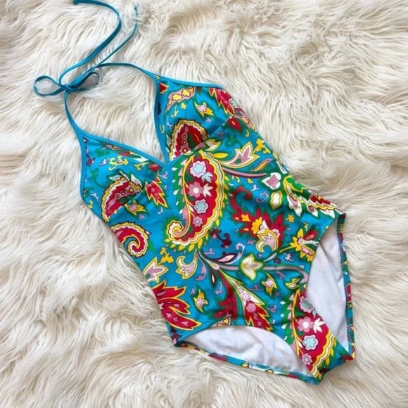 Boden NEW Como String Swimsuit Vivid Blue Paisley Azure 6R - Picture 4 of 9